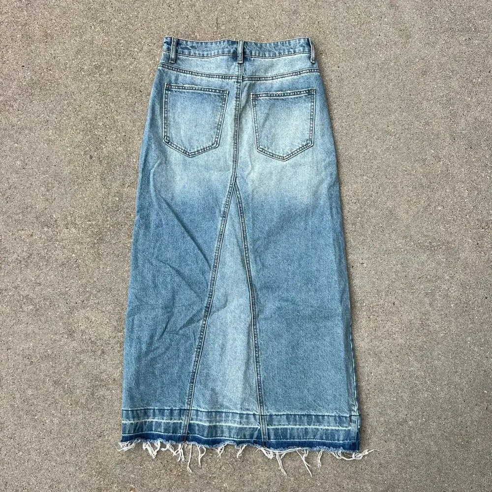 BDG  Urban Outfitters Mandi Denim Maxi Split Skirt Raw Hem SMALL